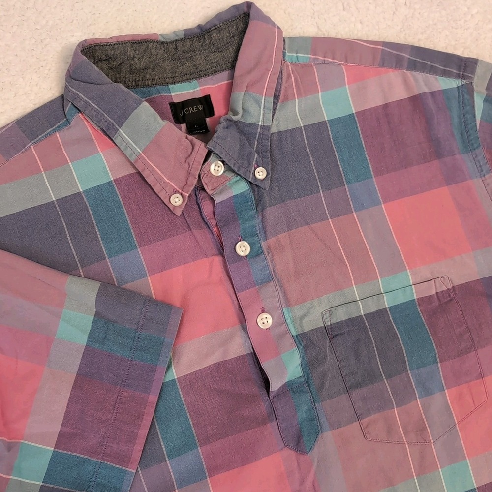 J.Crew‎ Sporting Shirt Mens L Plaid L/S 1/2 Button up pullover Shirt Lightweight